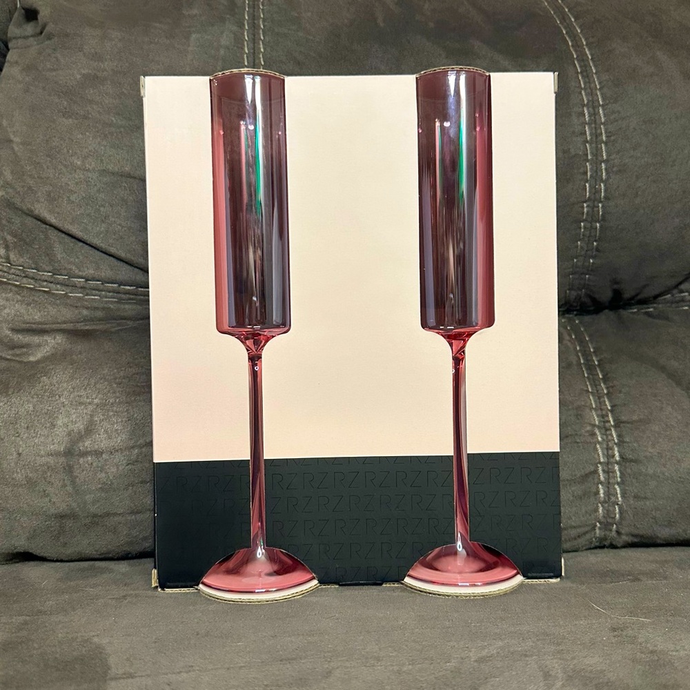 NWT Rachel Zoe Pink Tinted Champagne Glasses | Set of 2